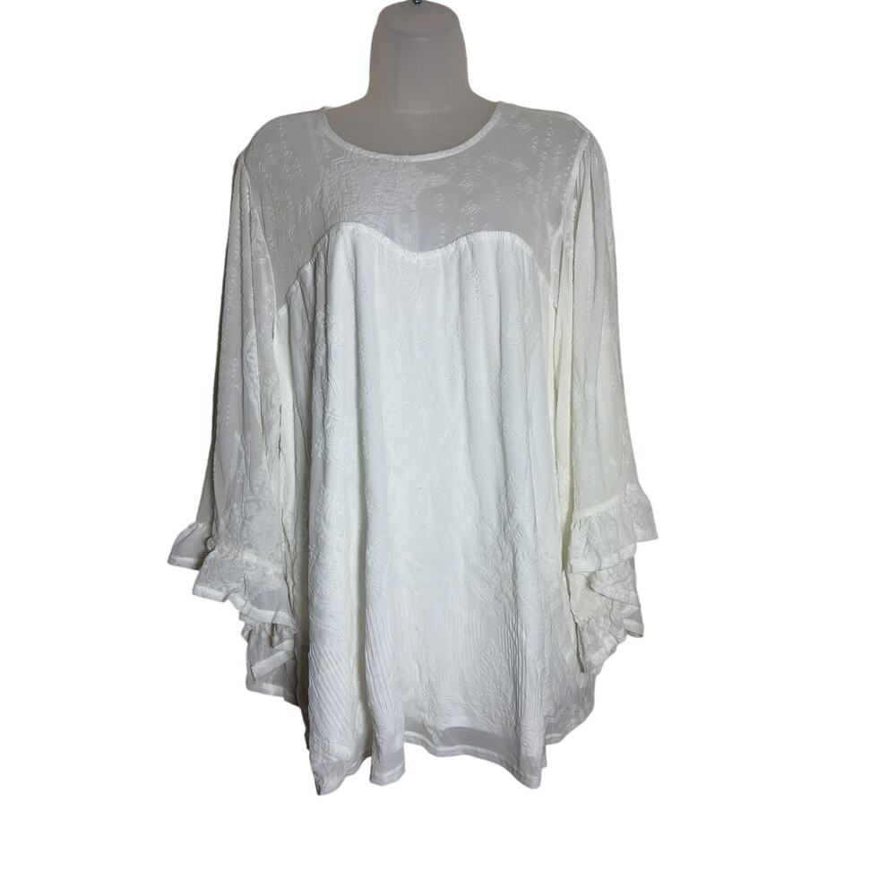 Flocked Mesh Crew Neck Bell Sleeve Swing Top Sz 2X 18-20 NEW